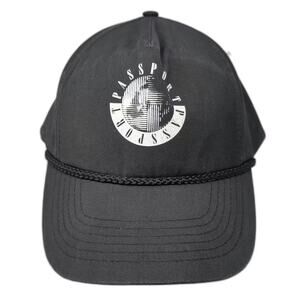 TC 5 Panel Black Hat Passport Globe OS Slideback Rope Accent Screenprint